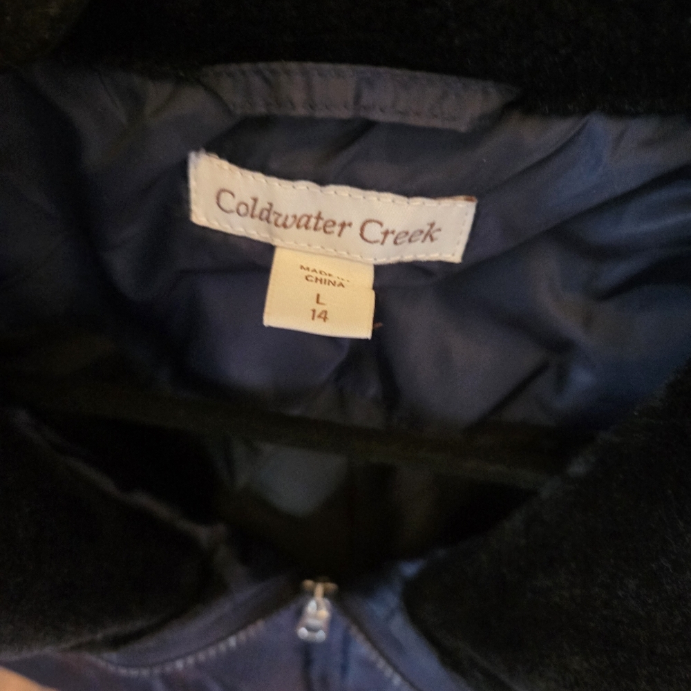 Coldwater Creek Puff Vest Womens Large 14 Navy/royal Purple Faux Fur Collar - Picture 2 of 8
